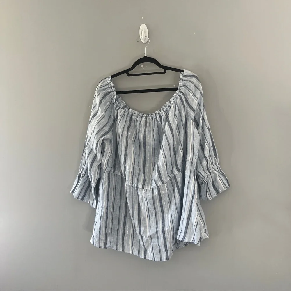 Lane Bryant Blue Striped Blouse Off the Shoulder Metallic Career Plus Size 22/24